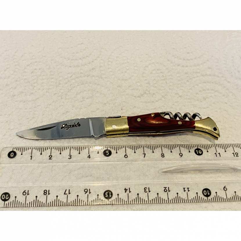 Mini couteau de poche 11,5 cm LAGUIOLE avec manche rouge et tir bouchon. 